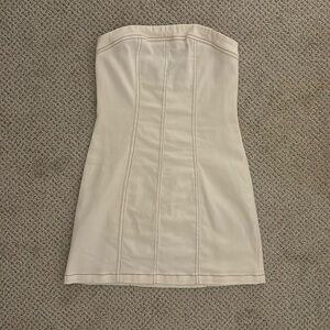 White Fox Boutique Cream Strapless Denim Dress